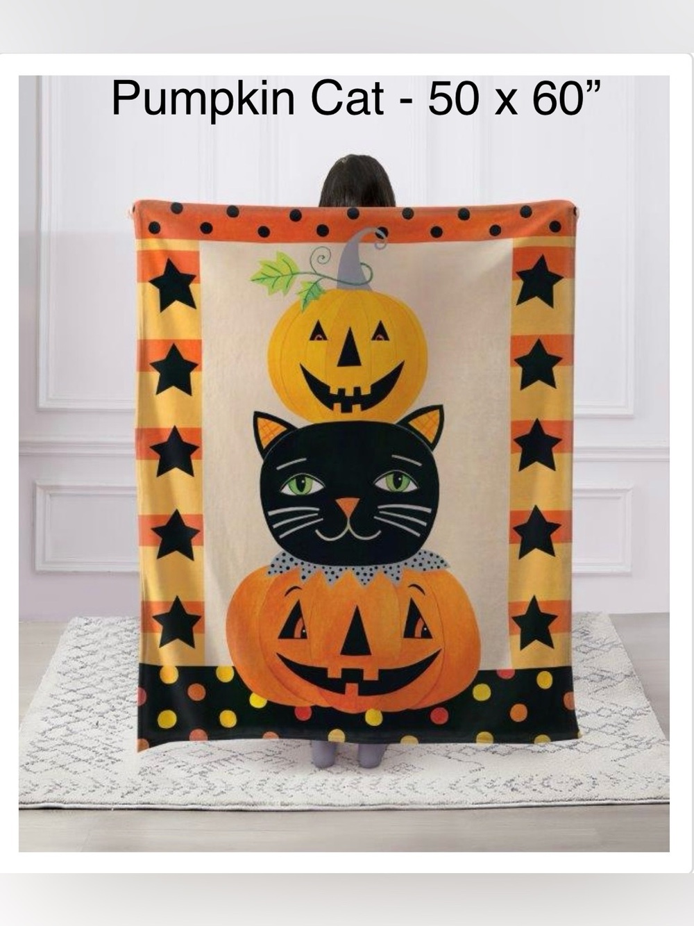 Pumpkin Cat 5x60” Fleece Halloween Blanket Throw